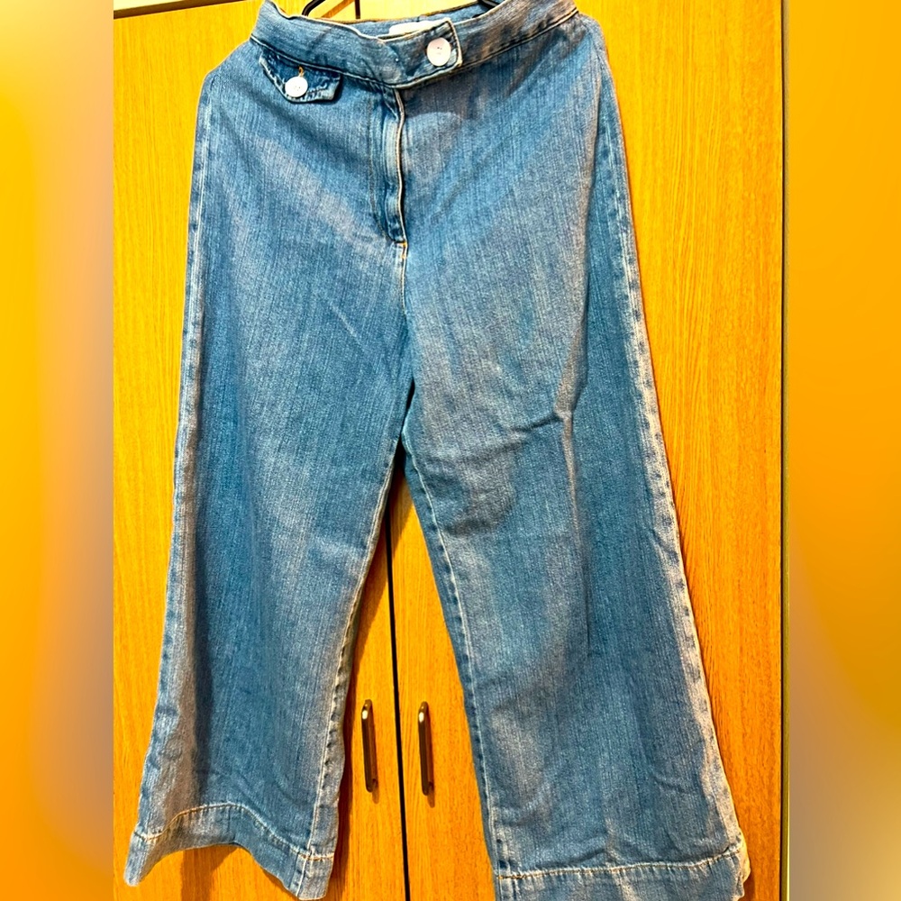 ZARA Jeans Premium denim  Women Size 6  High Waist Wide Leg Pants Stretch